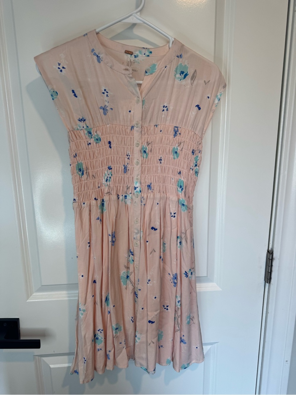 Free People Blush Pink Floral Shirred Mini Dress
